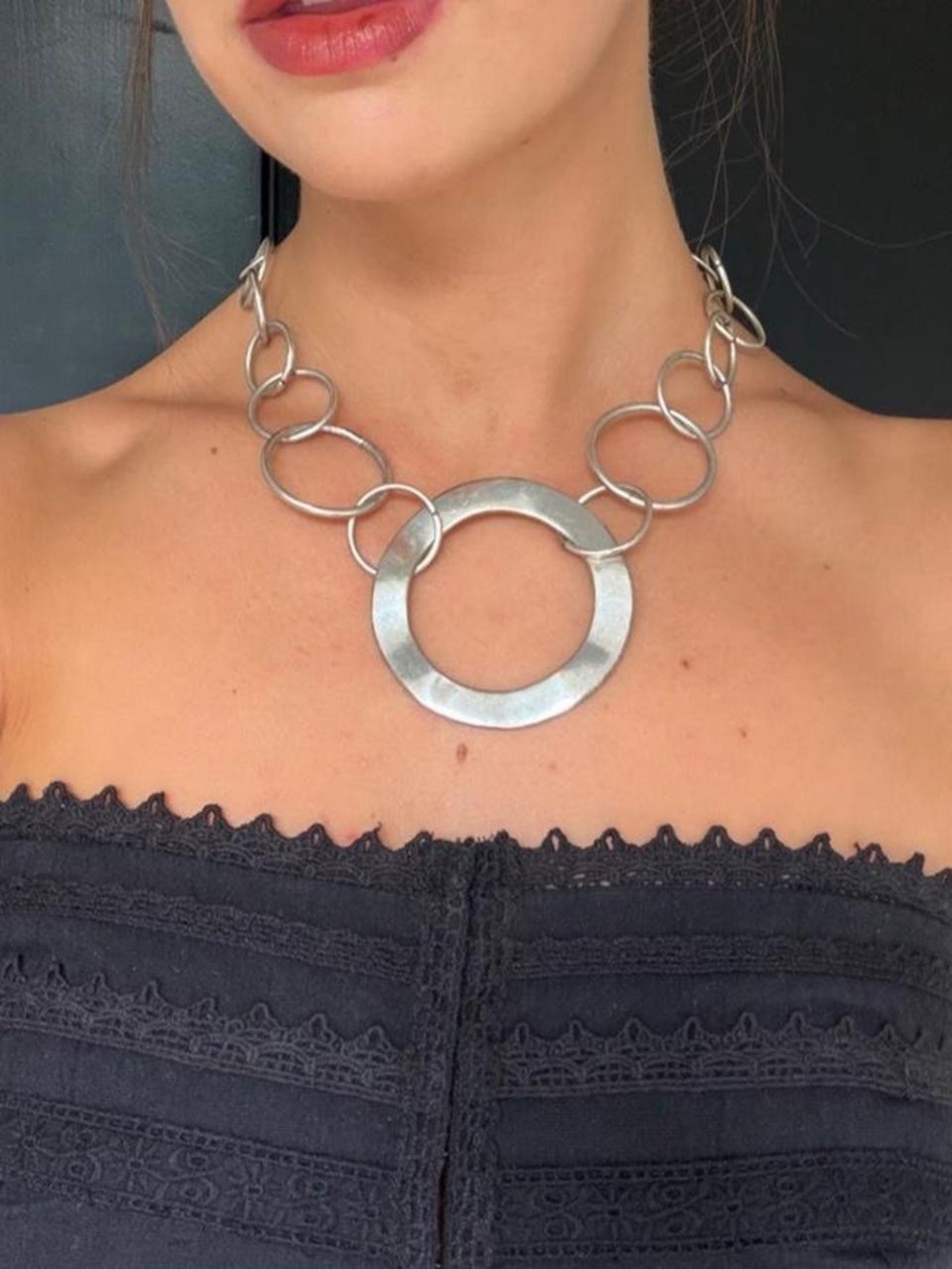 Y2K Silver chunky metal statement ring necklace #statement #metallic #2000s